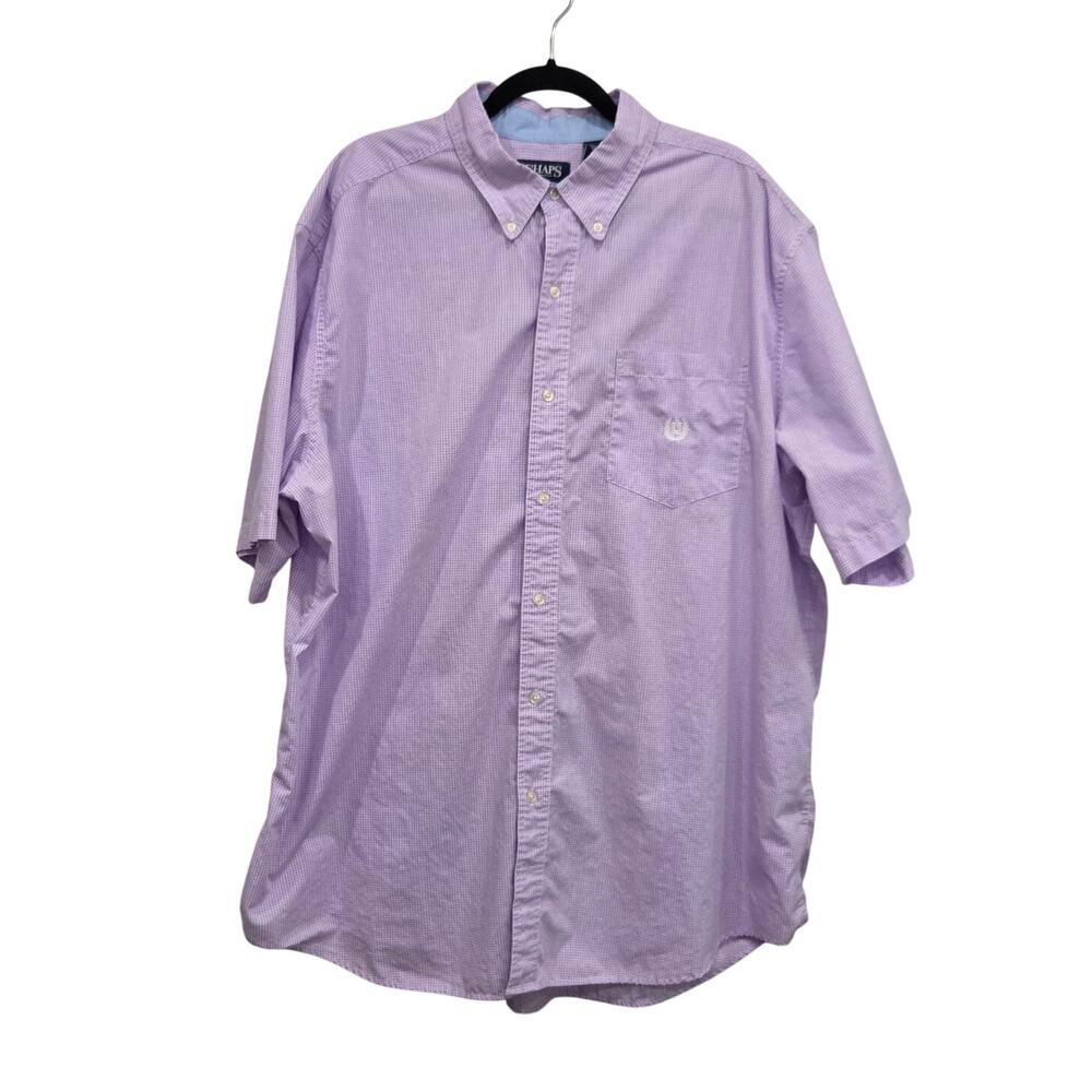Chaps Lavendar Micro Check Short Sleeve Button Down Shirt Mens Size 2XLT